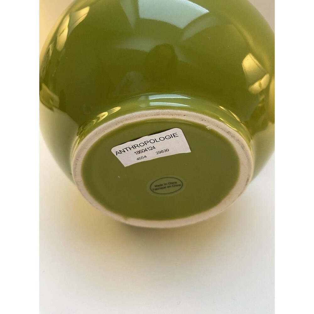 Anthropologie Rose of Sharon Bloom Chartreuse Green Vase Applied Purple Flower - Picture 5 of 6